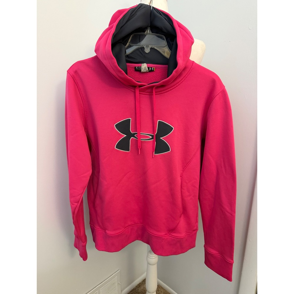 Under Armour Womens XL Pink Big Logo Semi-Fitted Fleece Hoodie Sweatshirt